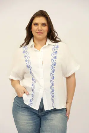 חולצה רקמה Lynn | לבן