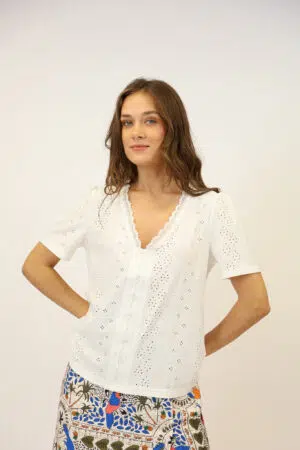 חולצה רקמה Roxana | לבן