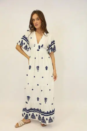 שמלה מקסי עם רקמה Edna | כחול