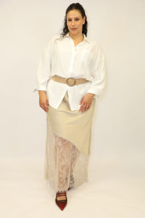 חצאית סאטן תחרה Lina | בז – IV-AC3278-BEIGE