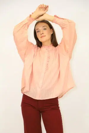 חולצת פסים תחרה Marie | ורוד