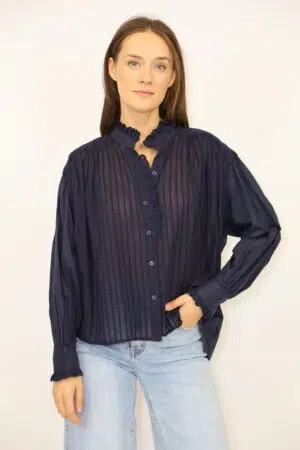 חולצת פסים תחרה Marie | נייבי