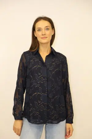 חולצה עם רקמות Ella | כחול – ML-008-1808-BLUE