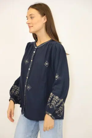 חולצה מבד כותנה אוורירי Maya | נייבי