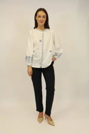 חולצה מבד כותנה אוורירי Maya | לבן