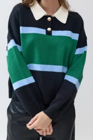 חולצת פולו סרוגה Emy | שחור ירוק