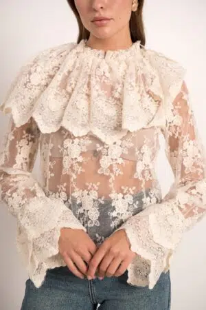 חולצה עם תחרה Rita | לבן