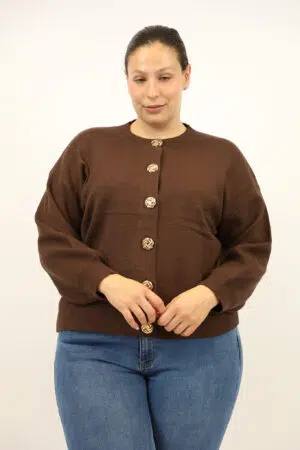 סריג עם כפתורים Angèle|קפה – BY-SW5033-5-CAFE