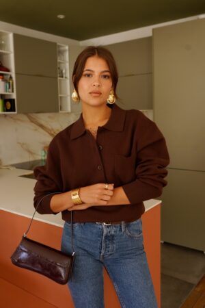 סריג עם כפתורים וצווארון פולו Adèle | חום