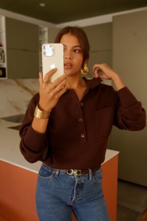 סריג עם כפתורים וצווארון פולו Adèle | חום