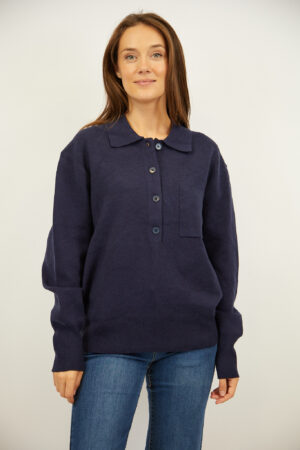 סריג עם כפתורים וצווארון פולו Adèle | נייבי – INAP-AR846-NAVY