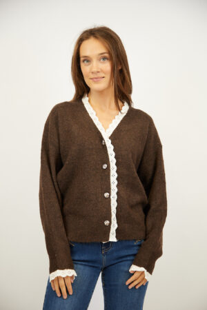 קרדיגן עם תחרה Paula  | קפה – ML-602969-CAFE