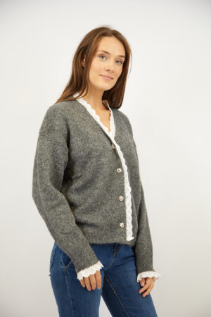 קרדיגן עם תחרה Paula  | אפור