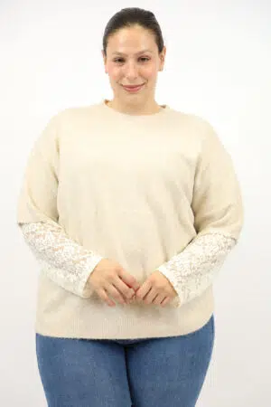 סוודר אלגנטי עם תחרה Ophélie | בז – ML-F73013-5-BEIGE