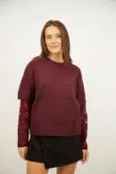 סוודר אלגנטי עם תחרה Ophélie | בורדו – ML-F73013-BORDO