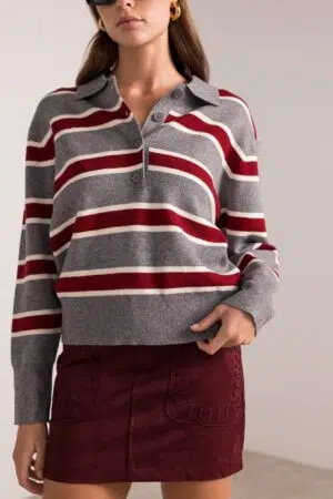 סריג פולו עם פסים Édith | בורדו