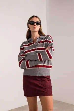 סריג פולו עם פסים Édith | בורדו