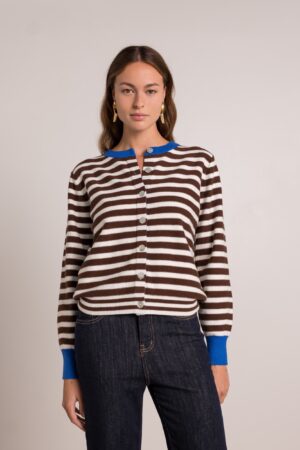 סריג קלאסי עם פסים Séverine | חום – SJ-2623-1-BROWN