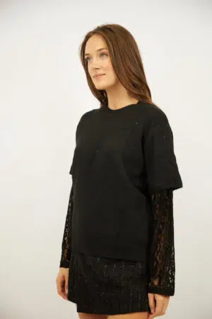 סוודר אלגנטי עם תחרה Ophélie | שחור