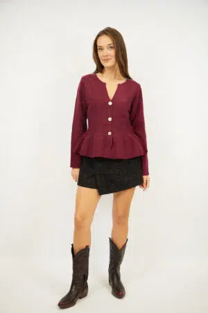 סריג עם כפתורים מוזהבים Emma | ורוד