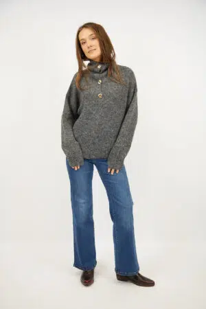 סריג צווארון פולו Nina | אפור