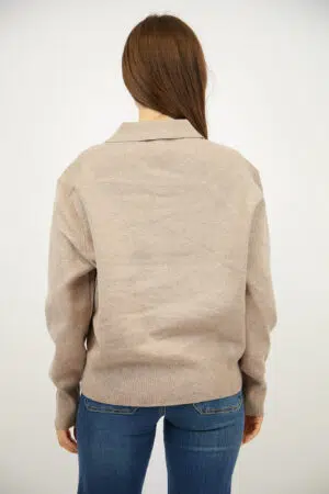 סריג עם כפתורים וצווארון פולו Adèle | אבן