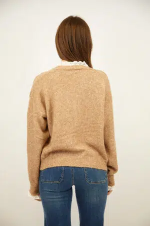 קרדיגן עם תחרה Paula  | קאמל