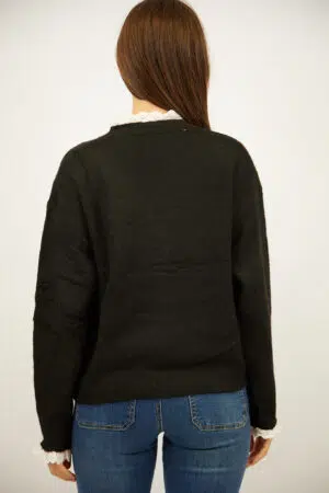 קרדיגן עם תחרה Paula  | שחור