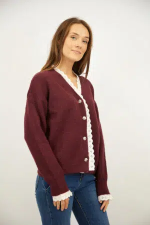 קרדיגן עם תחרה Paula  | בורדו