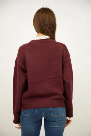 קרדיגן עם תחרה Paula  | בורדו