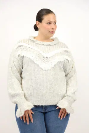 סריג עם שורות תחרה Julie | אפור