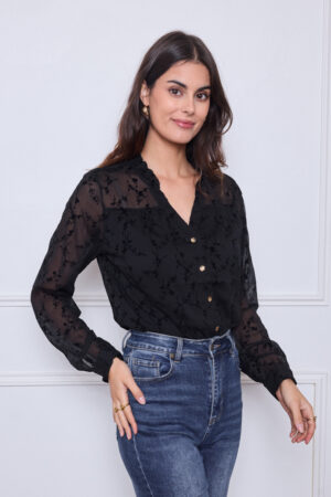 חולצה קטיפה Kelly | שחור