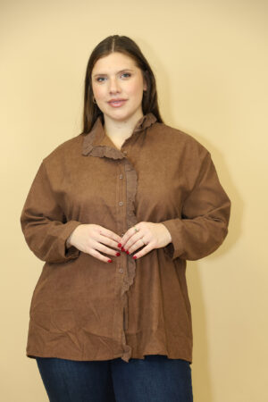 חולצת עם תחרה Sylvie | חום – CHR-F660-BROWN