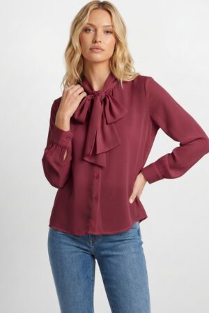 חולצת שיפון אלגנטית Iris | יין – JSM-CH3532-WINE
