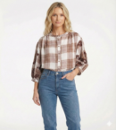 חולצה הדפס משובץ Romy | קפה – JSM-CH3567-CAFE