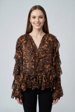 חולצת שיפון מנומרת Becky | קפה – JSM-CH3577-CAFE
