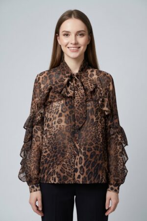 חולצת שיפון מנומרת Becky | קפה – JSM-CH3577-CAFE