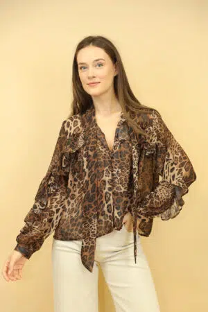 חולצת שיפון מנומרת Elisa | קפה