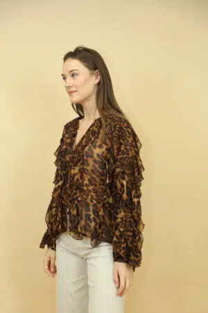 חולצת שיפון מנומרת Becky | קפה