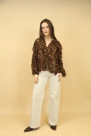 חולצת שיפון מנומרת Becky | קפה