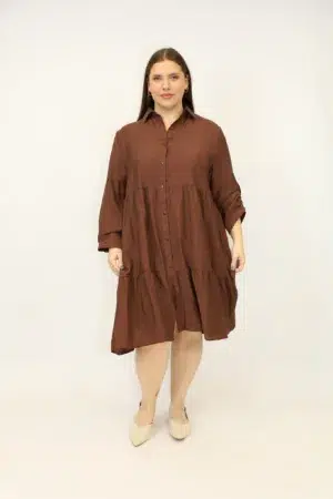 שמלה כפתורים Laurie | חום – CHR-R543-2-BROWN