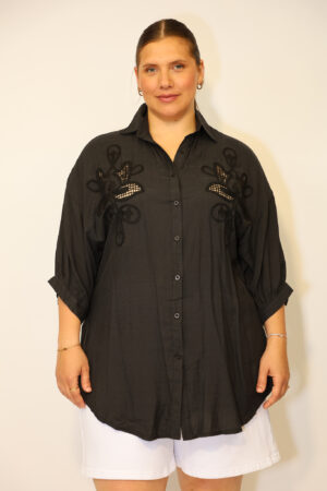 חולצת עם רקמה Anaëlle | שחור – CHR-B338-BLACK