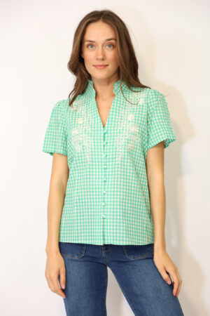 חולצה עם תחרה Carine | ירוק – ML-M1071-2291-GREEN