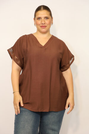 חולצה שרוול קצר Eline | חום – CHR-F472-BROWN