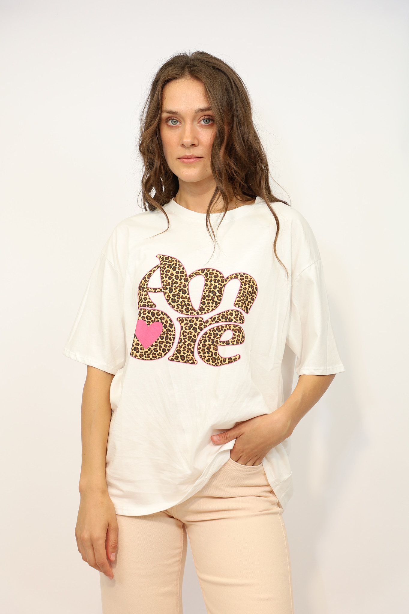 טי שירט כותנה AMORE | לבן – IV-PR8854-AMORE